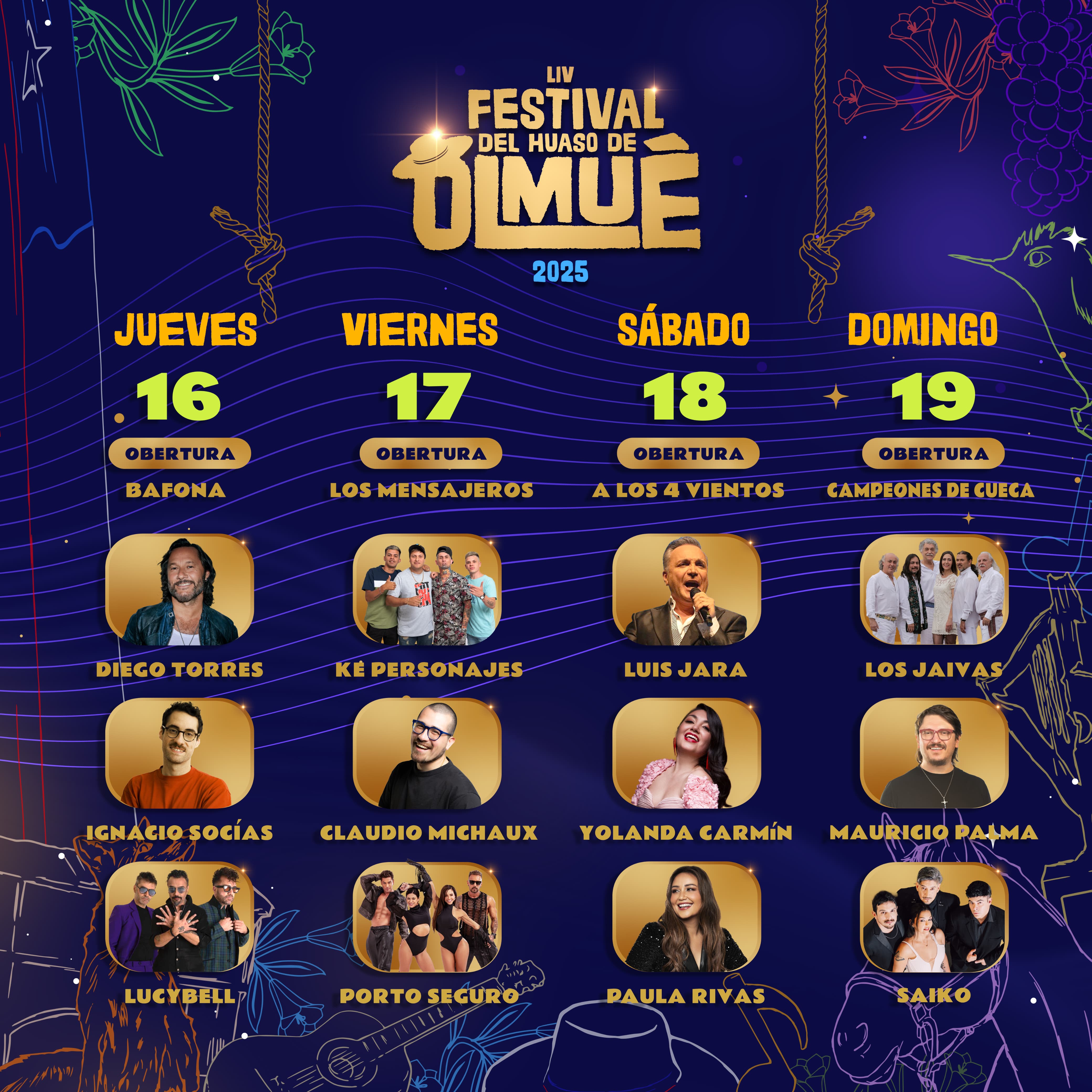 ESTOS SON LOS ARTISTAS CONFIRMADOS PARA EL FESTIVAL DEL HUASO DE OLMUÉ